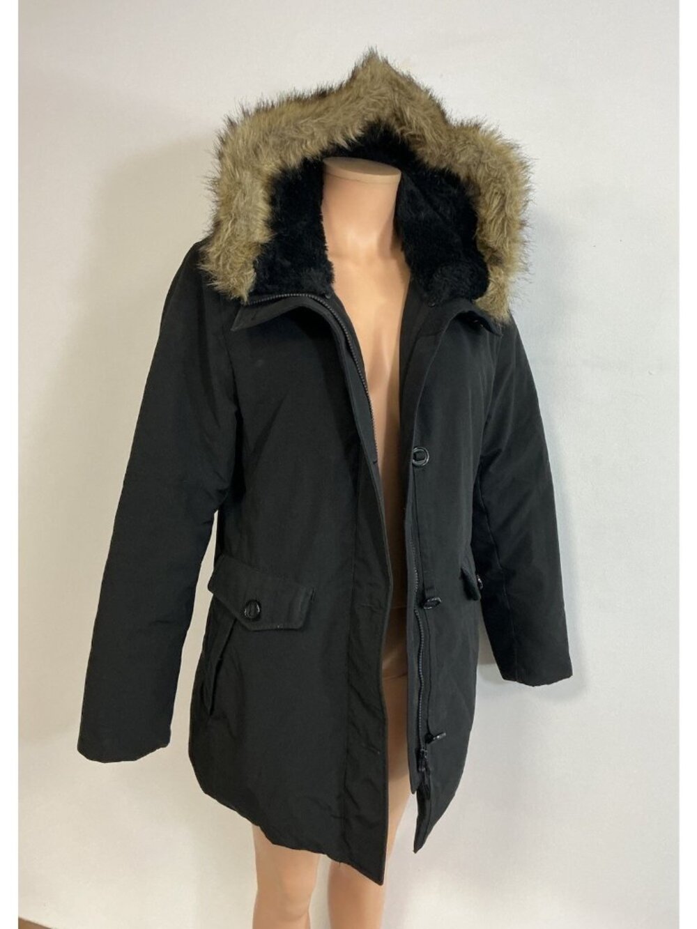 Uniqlo Down Jacket Puffer Coat Faux Fur Trim Womens Medium